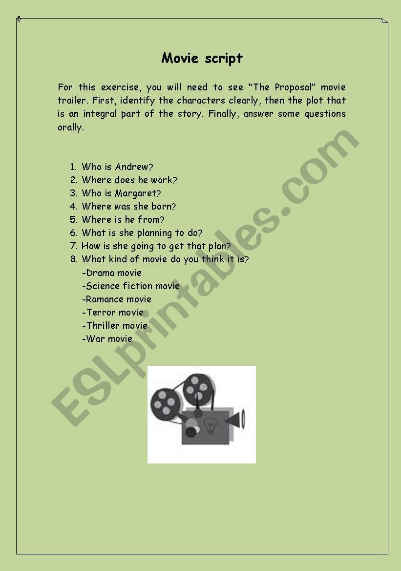 movie script practice worksheet
