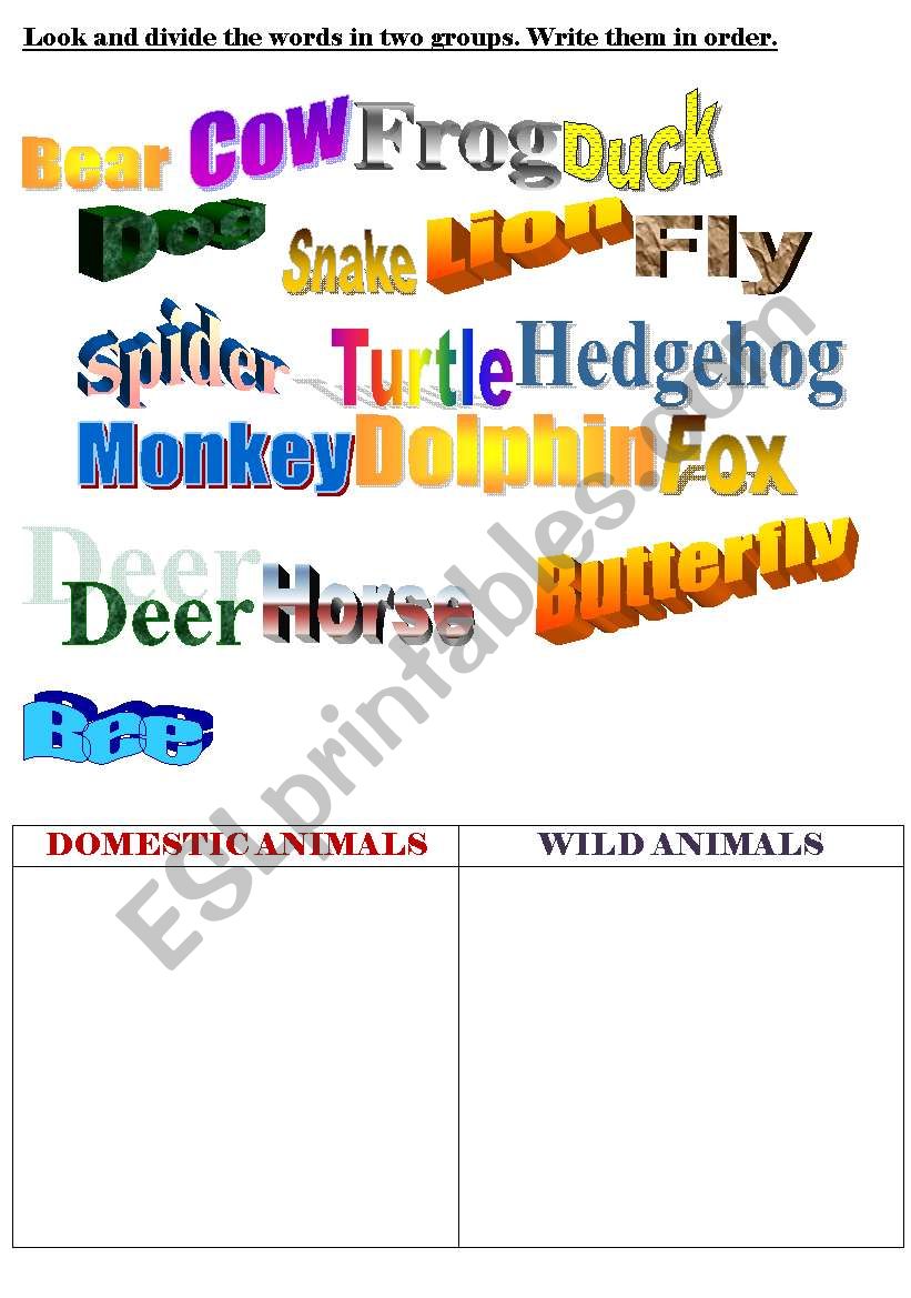 Animals worksheet