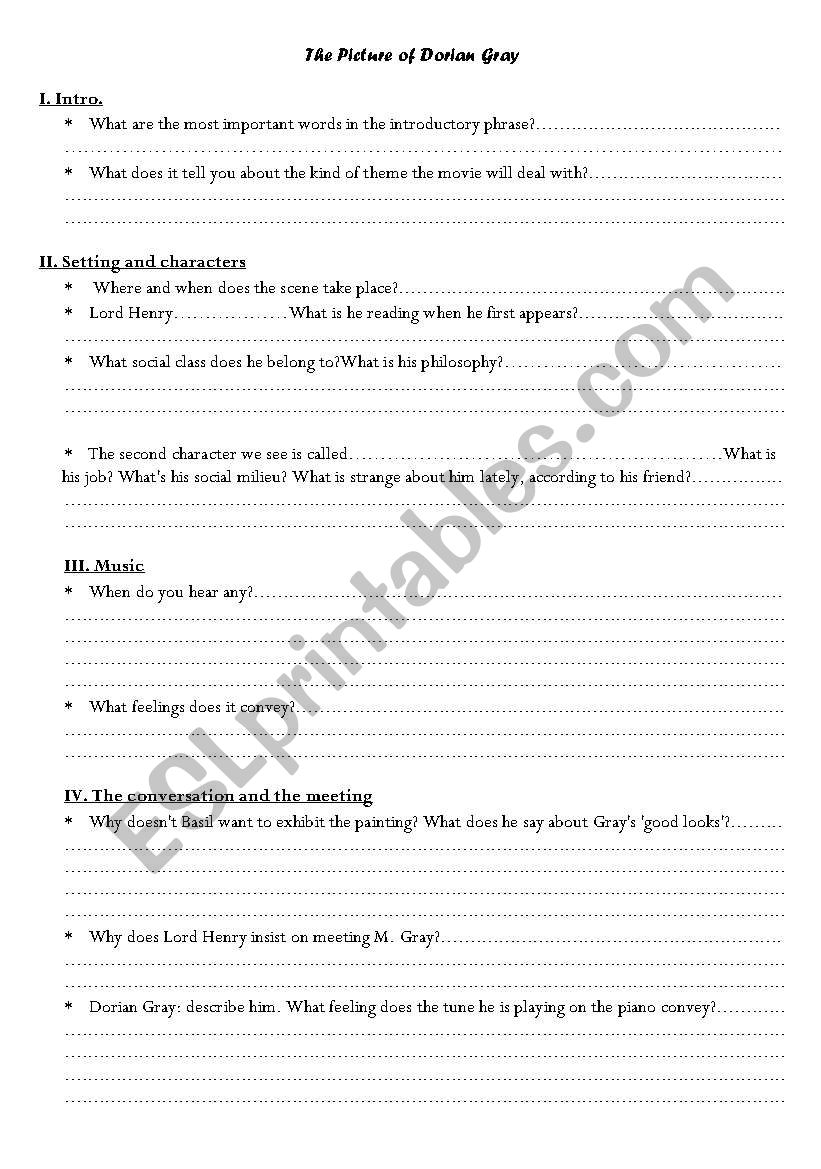 The picture of Dorian Gray worksheet