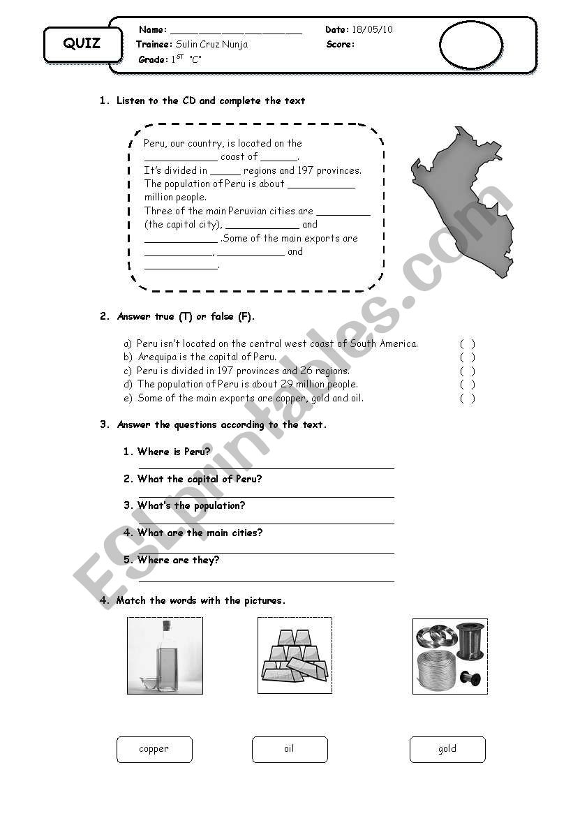 peru worksheet