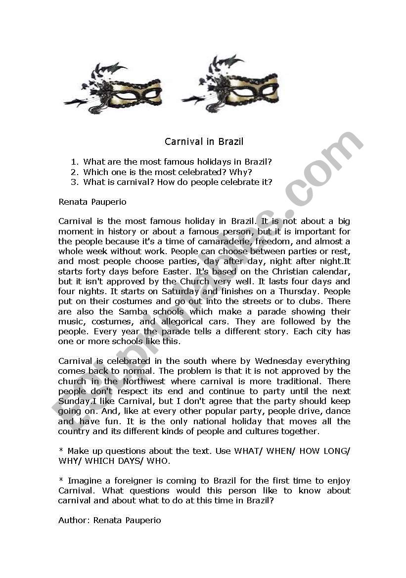 Carnival in Brazil worksheet