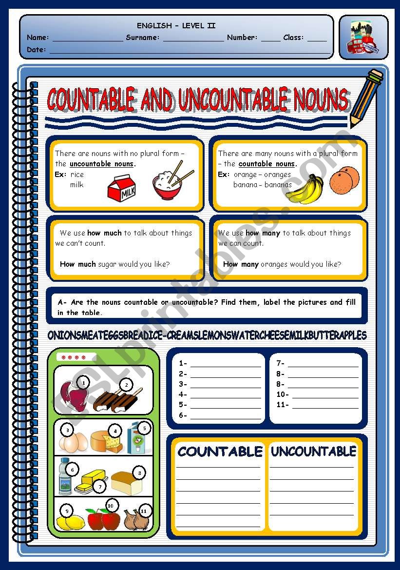 COUNTABLE AND UNCOUNTABLE NOUNS - 1