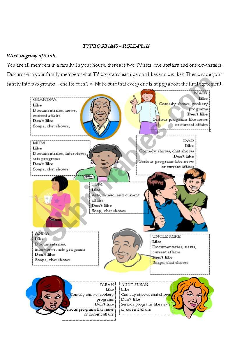 ROLE-PLAY ABOUT TV PROGRAMS worksheet