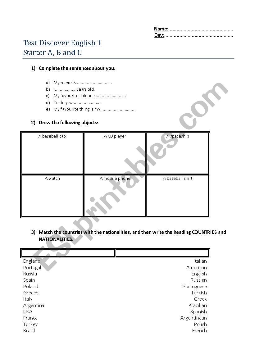 Test for starters (2 pages) worksheet