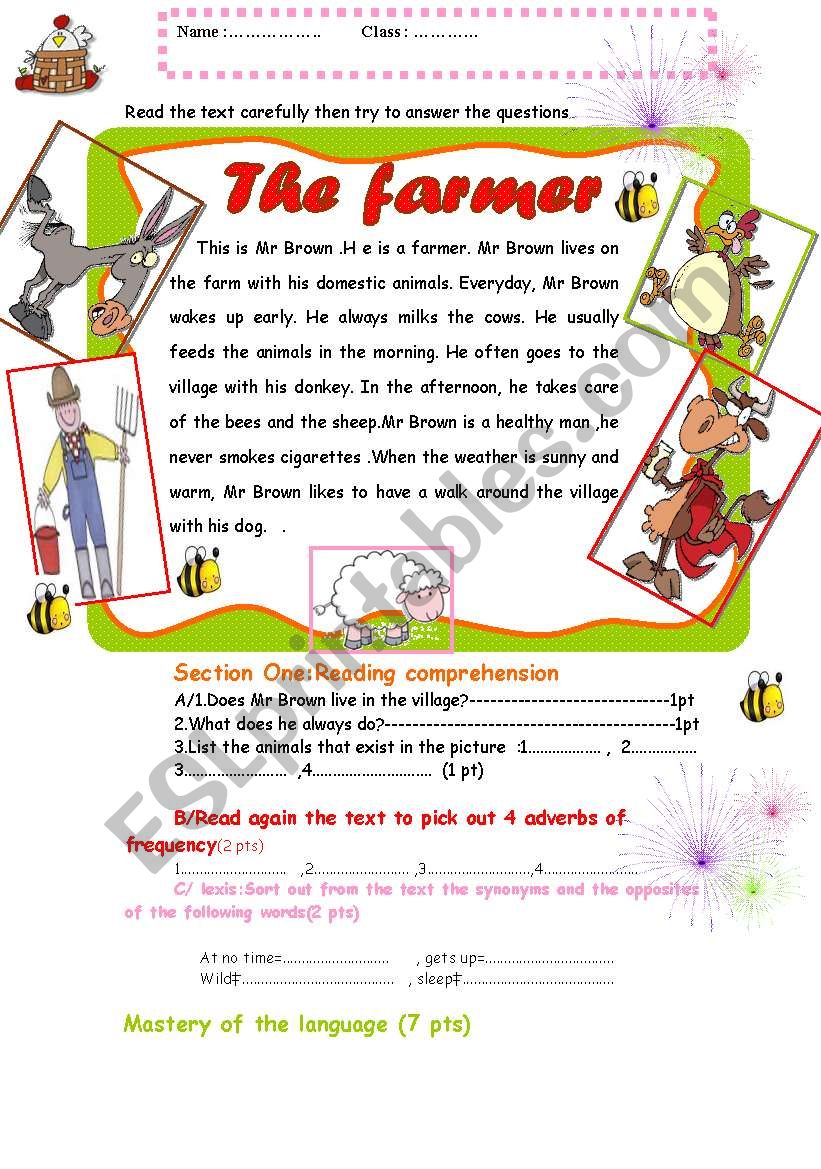 The farmer worksheet