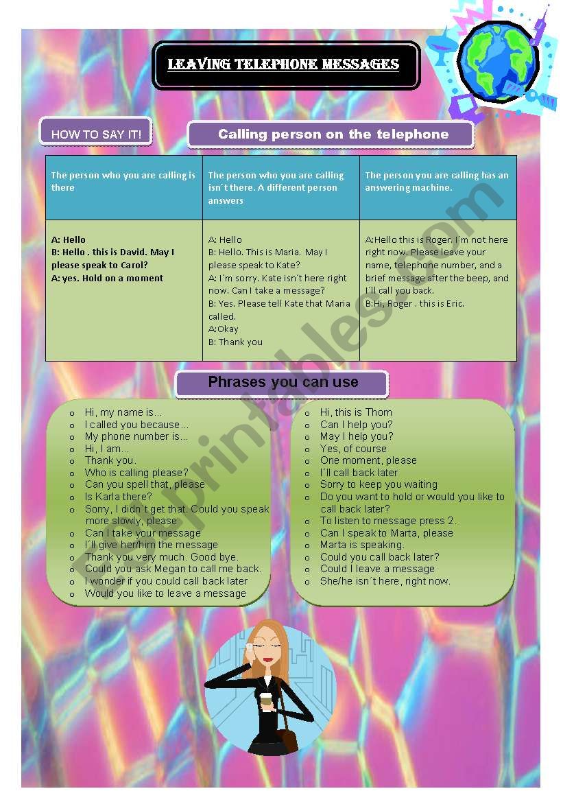 LEAVING MESSAGES (1) PHRASES worksheet