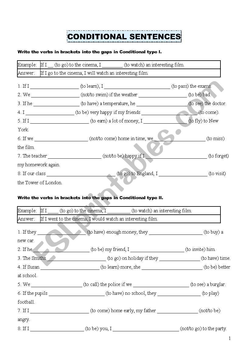 CONDITIONAL SENTENCES worksheet