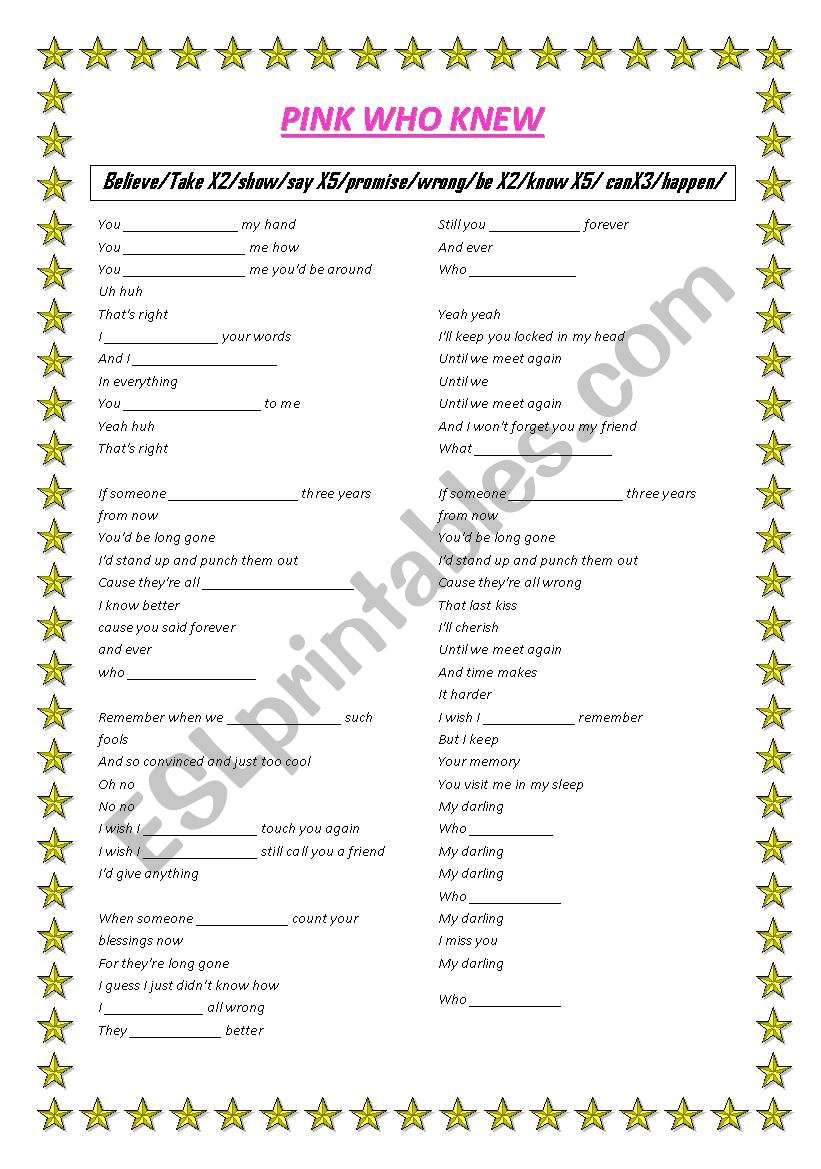 Who Knew Pink worksheet