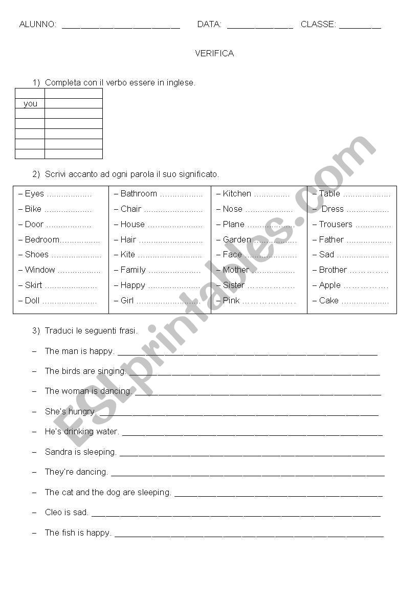 test di terza elementare worksheet