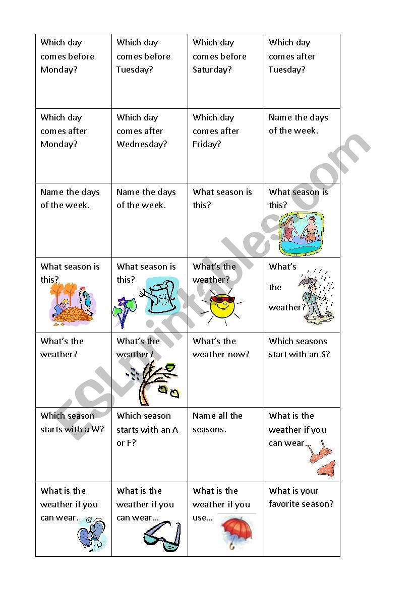 Boardgame cards sun 2/3 worksheet