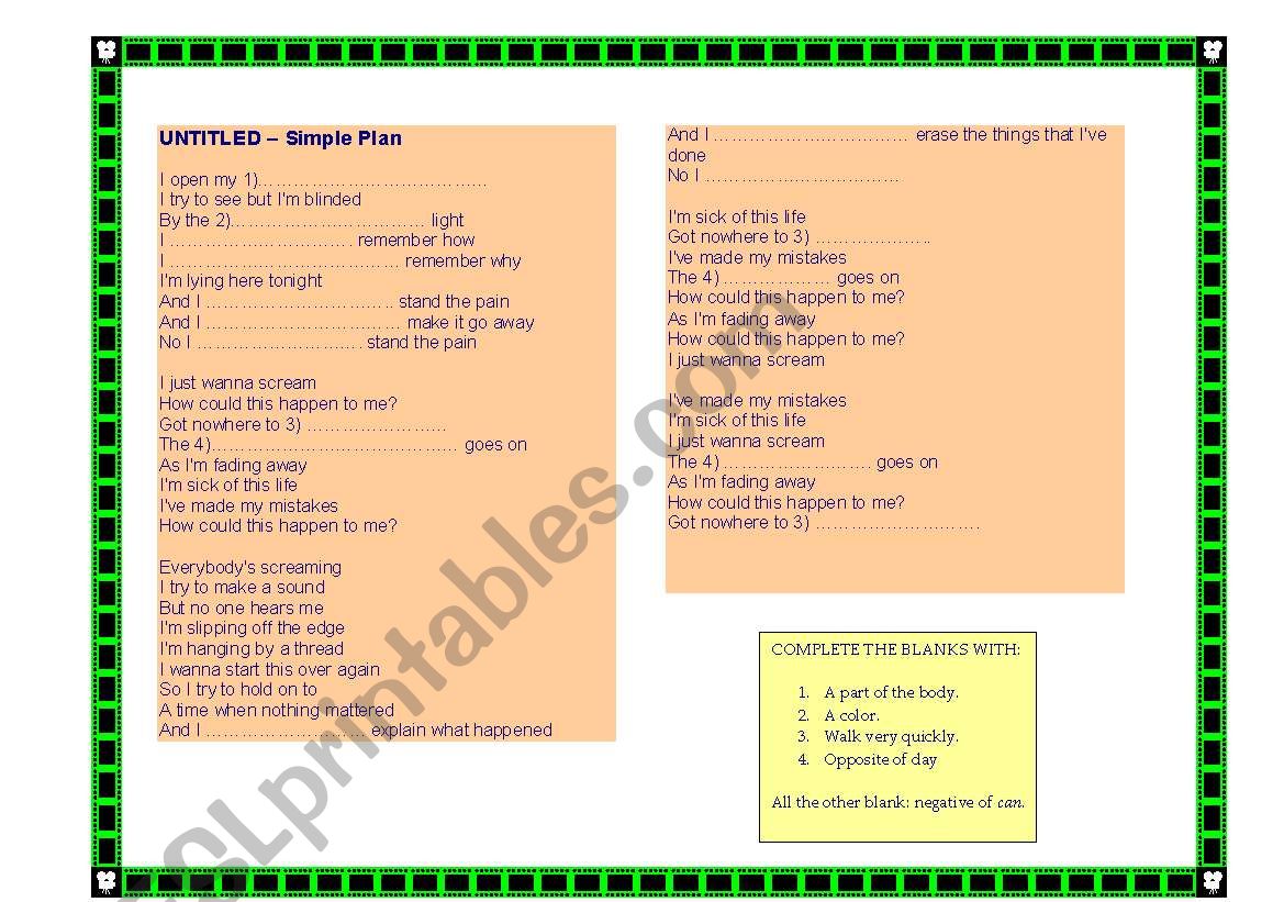 Untitled - Simple Plan worksheet