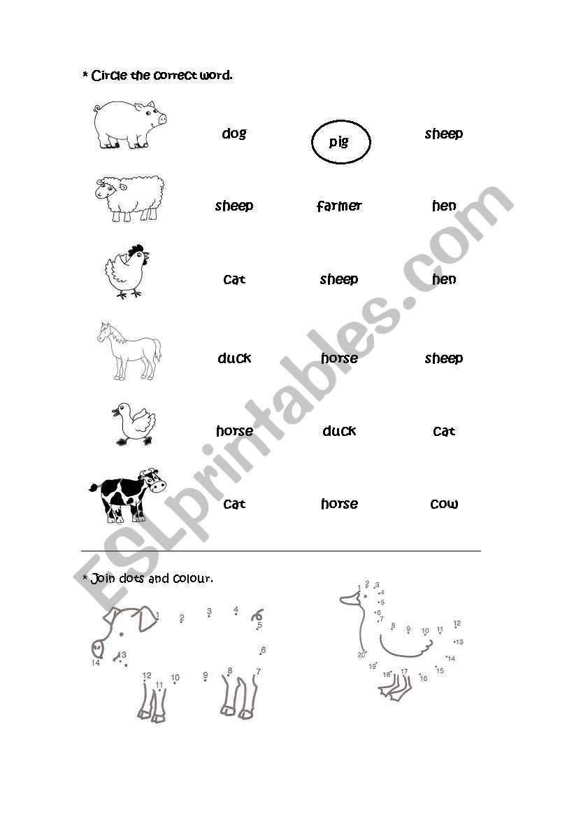 Farm animals worksheet