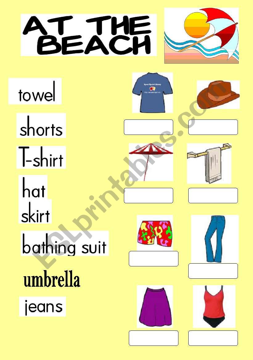 beach items worksheet
