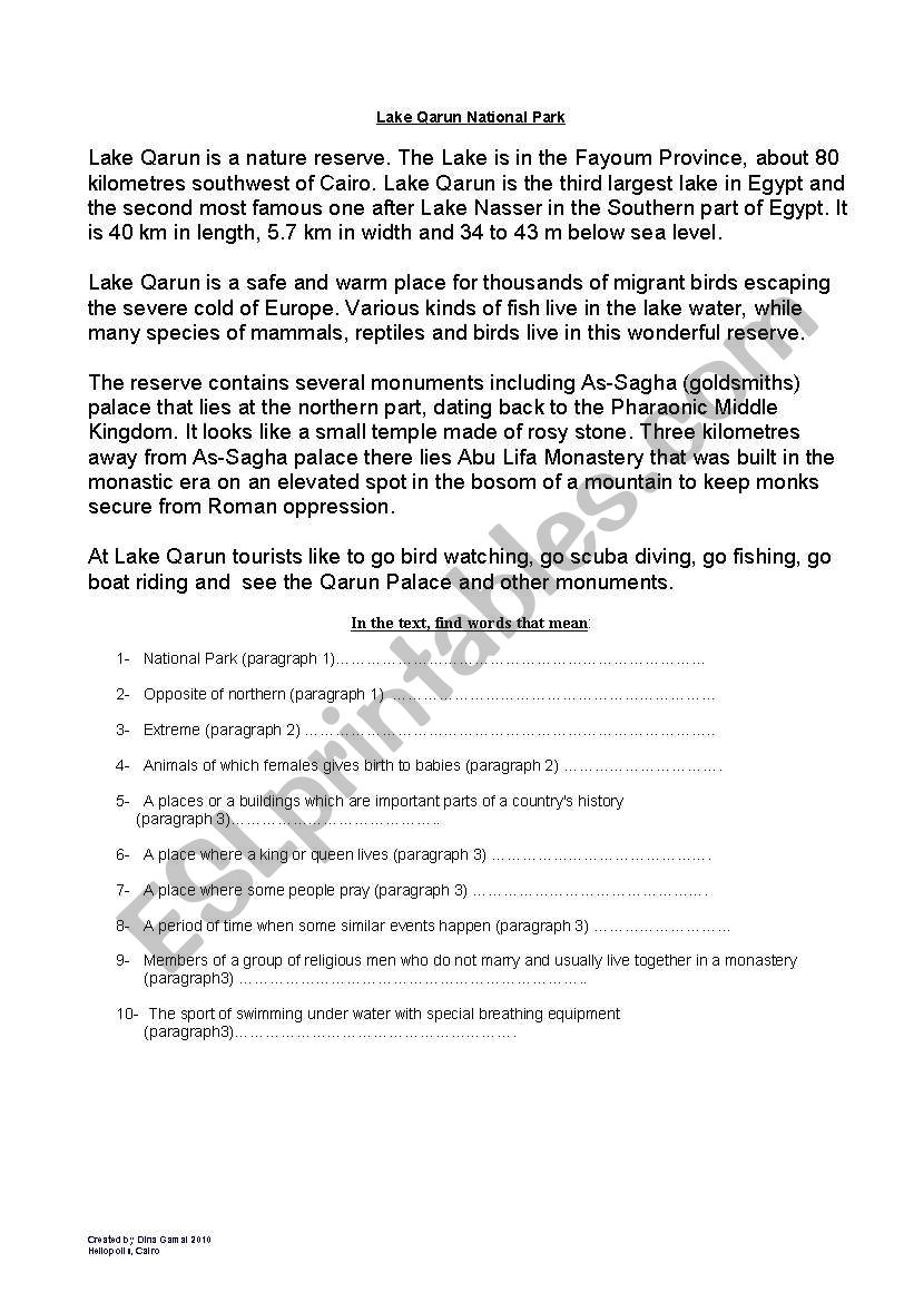 Lake Qarun worksheet