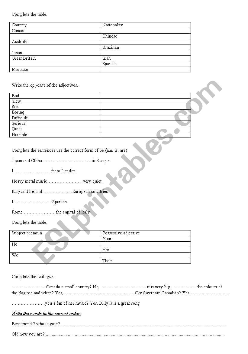 order and complete sentences worksheet