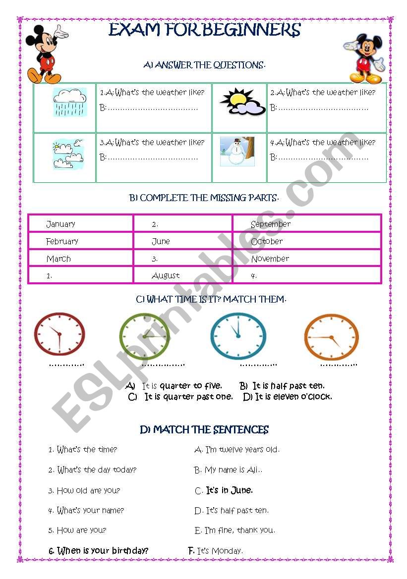 Exam for beginners -1- worksheet