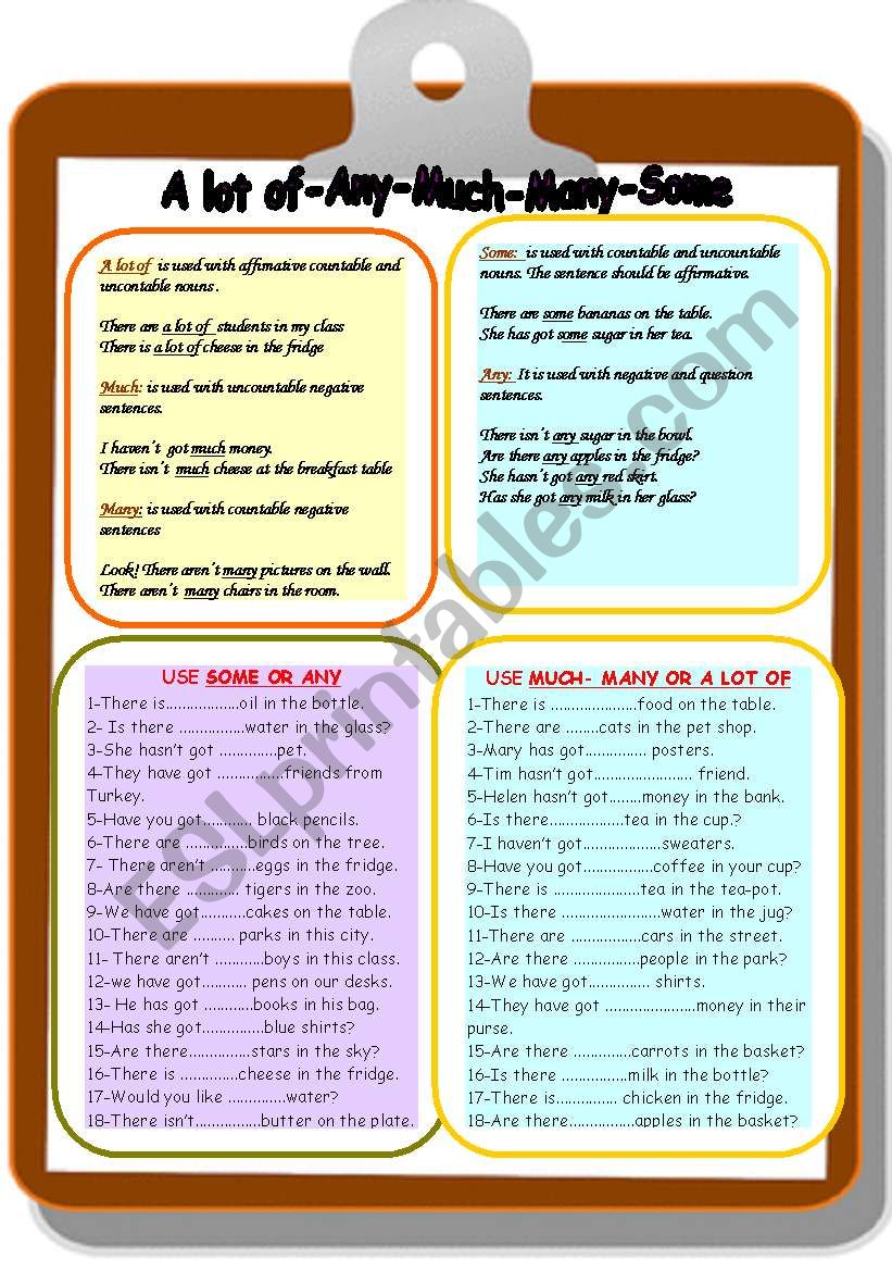 much many some any a lot of worksheet much many some any a lot of worksheet