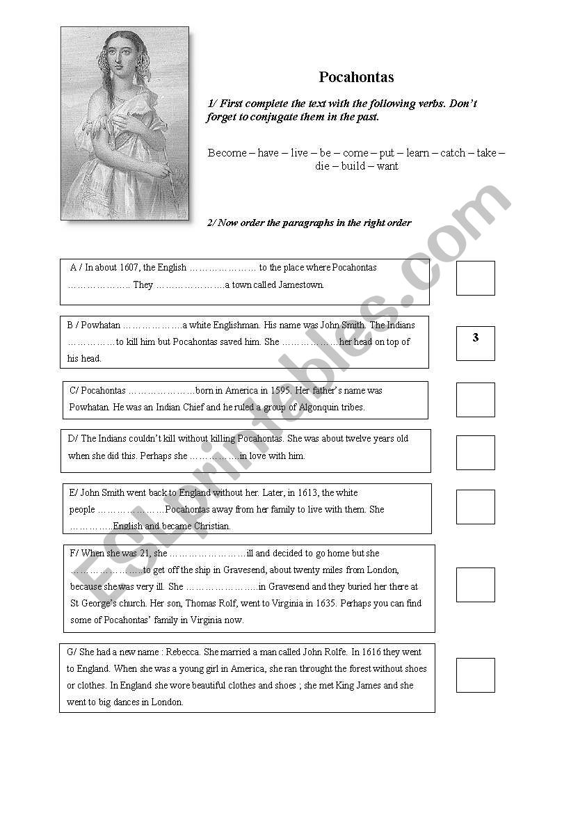 Pocahontas worksheet