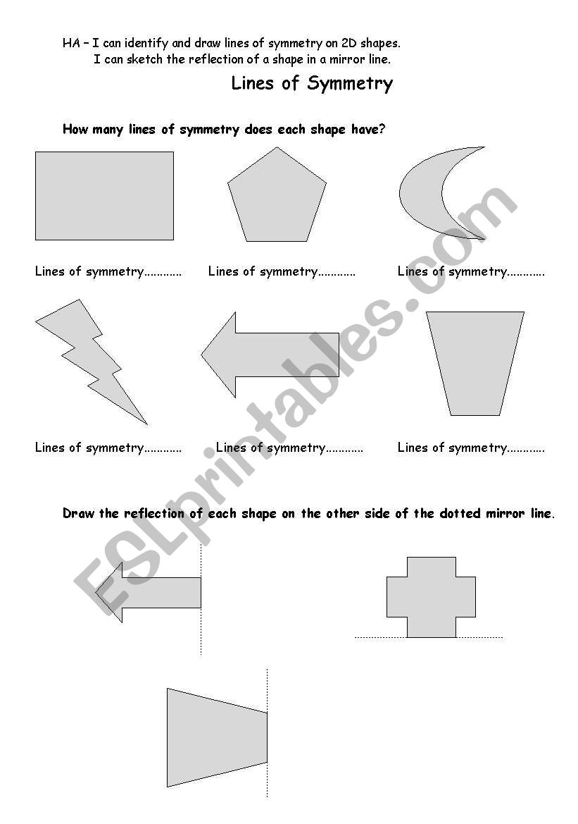 English worksheets: Symmetry Inside Line Of Symmetry Worksheet