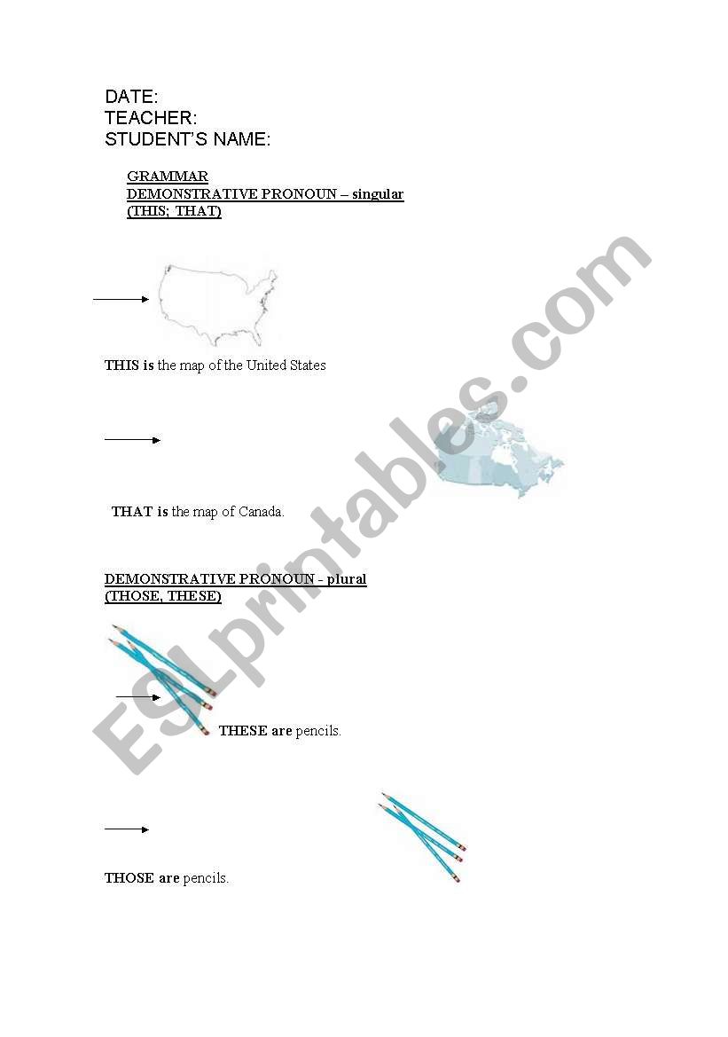 Demonstrative pronouns worksheet