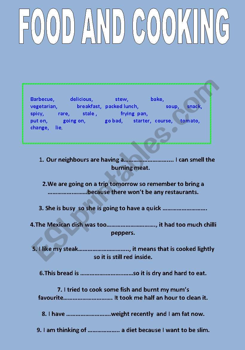FOOD AND COOKING- Vocabulary and phrases