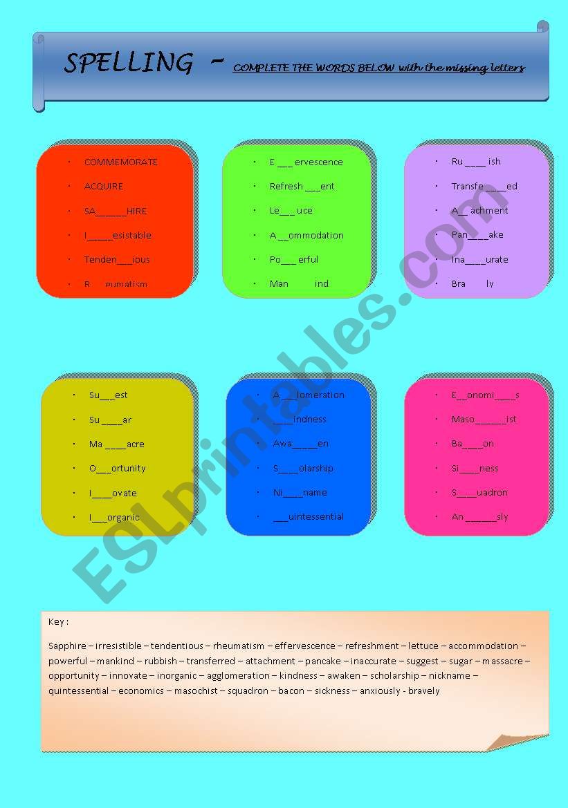 SPELLING - VOCABULARY worksheet