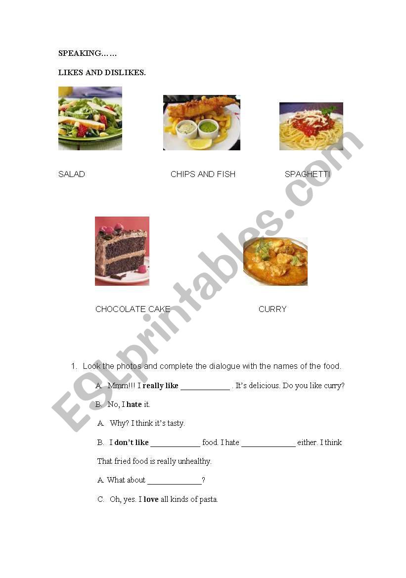 likes and dislikes worksheet