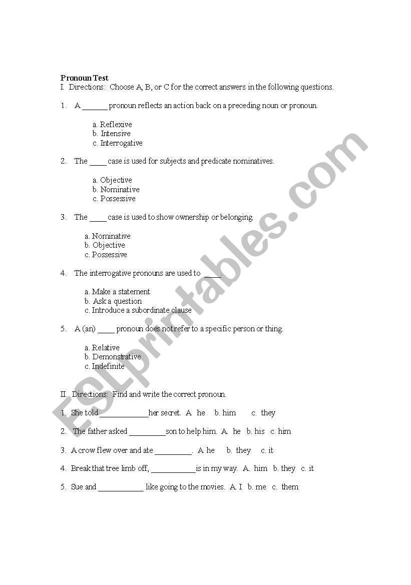 PRONOUNS worksheet