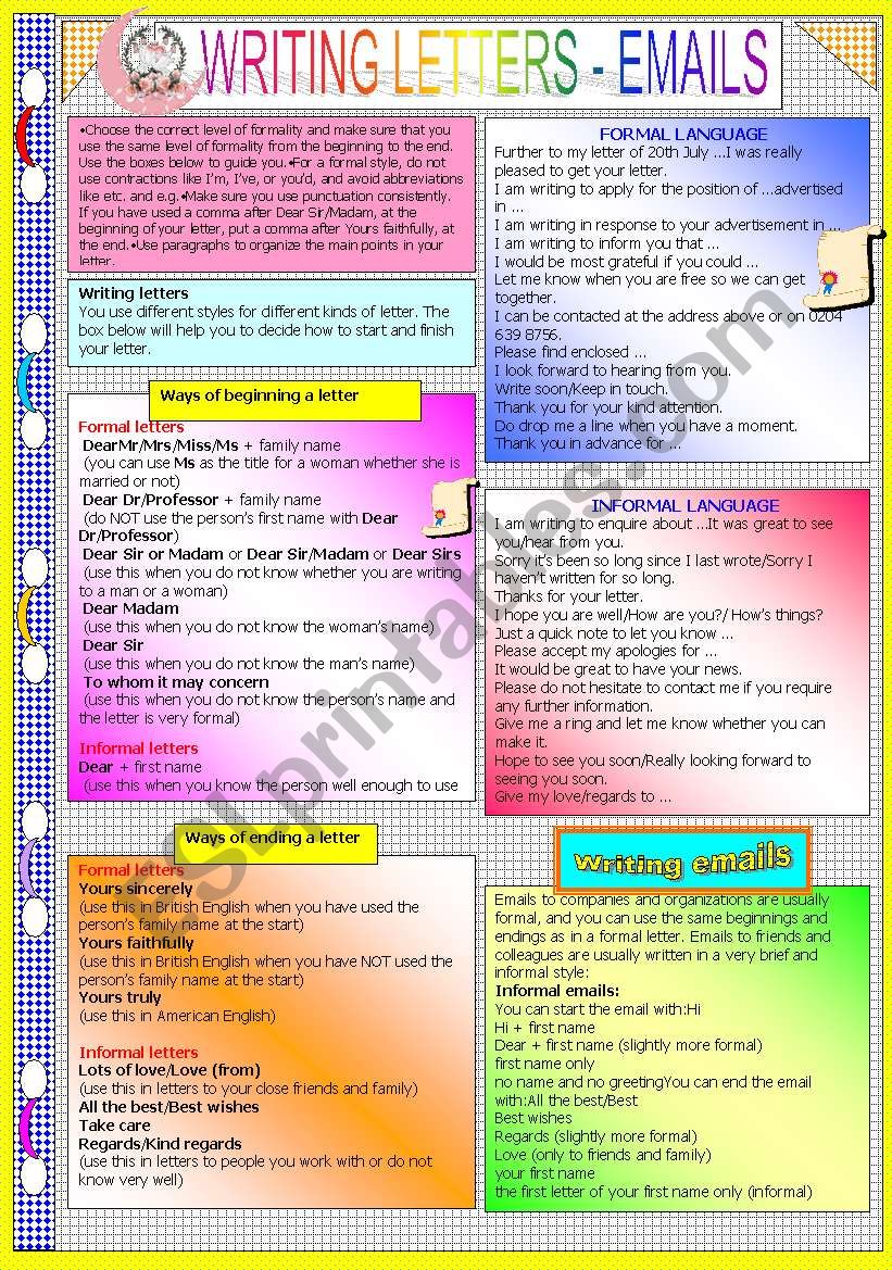 WRITING LETTERS AND EMAILS worksheet