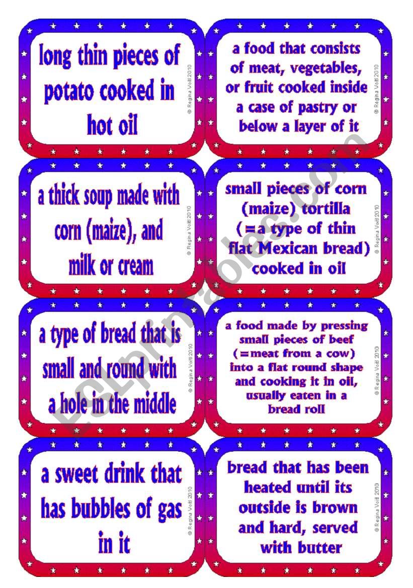 American Food - Definitions Cards (Memory / Matching / Speaking Game) 