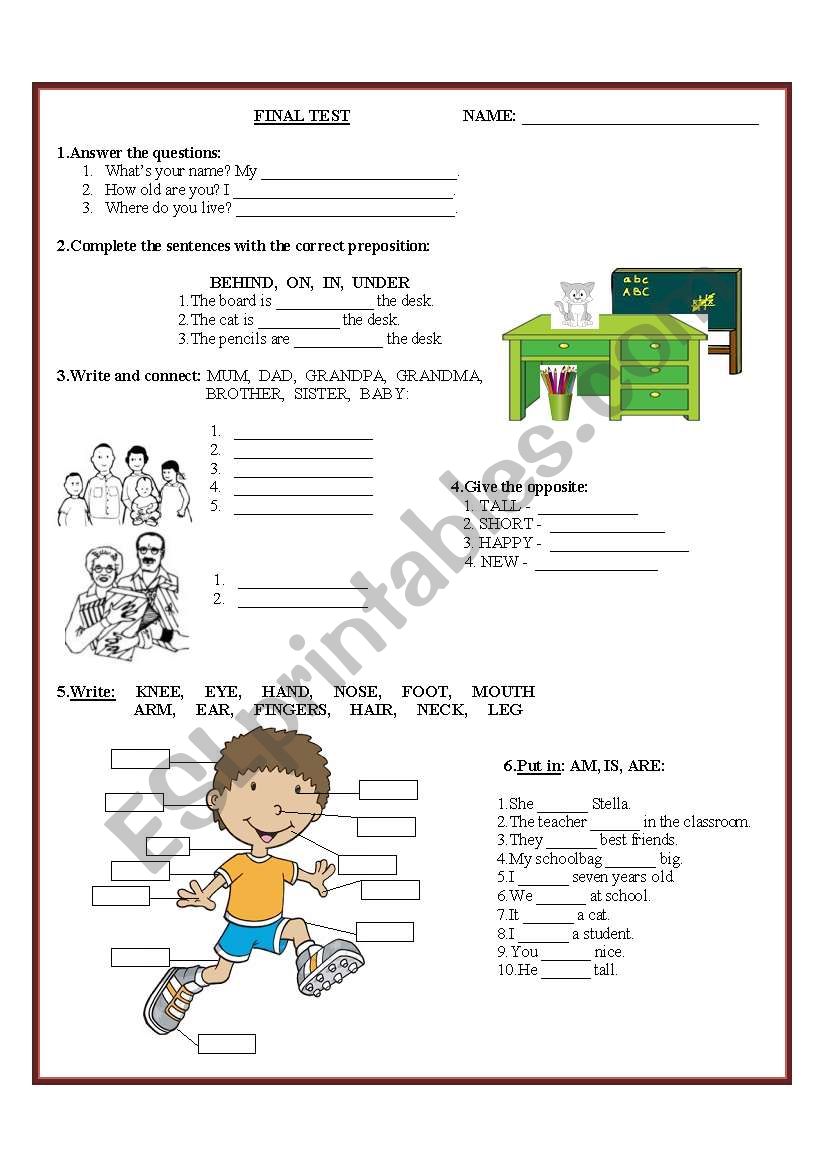 Test on Grammar / Vocabulary for Young Learners