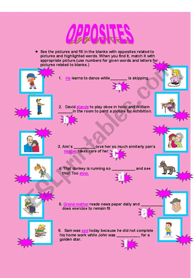 OPPOSITES worksheet