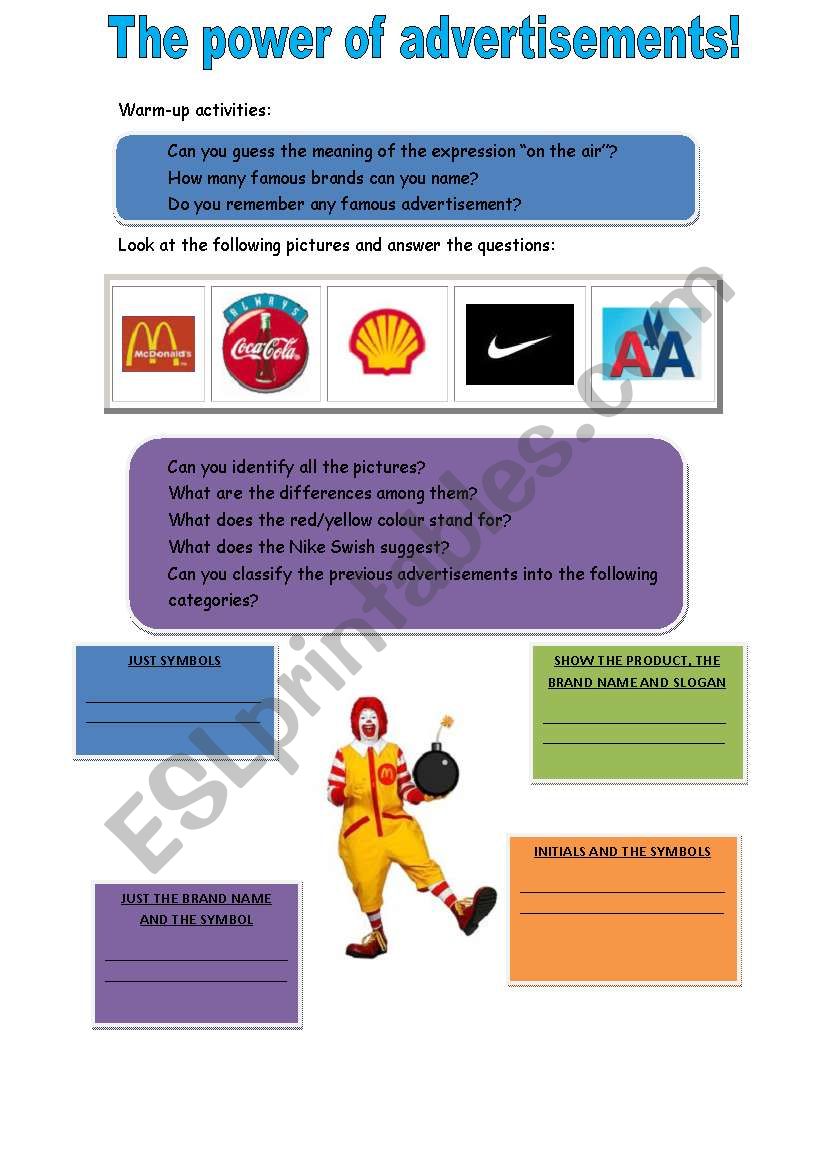 The power of advertisements worksheet
