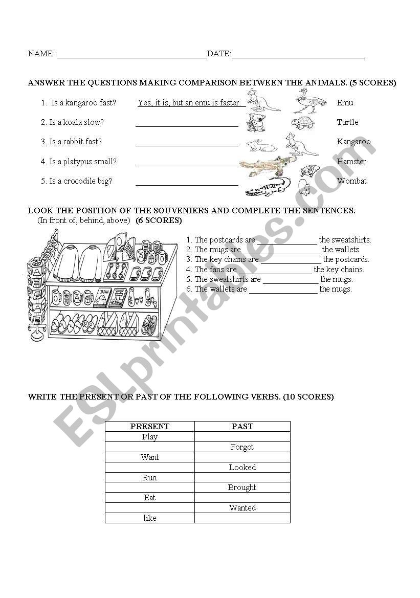 Comparative, Prepositions and Irregular Verb Practice