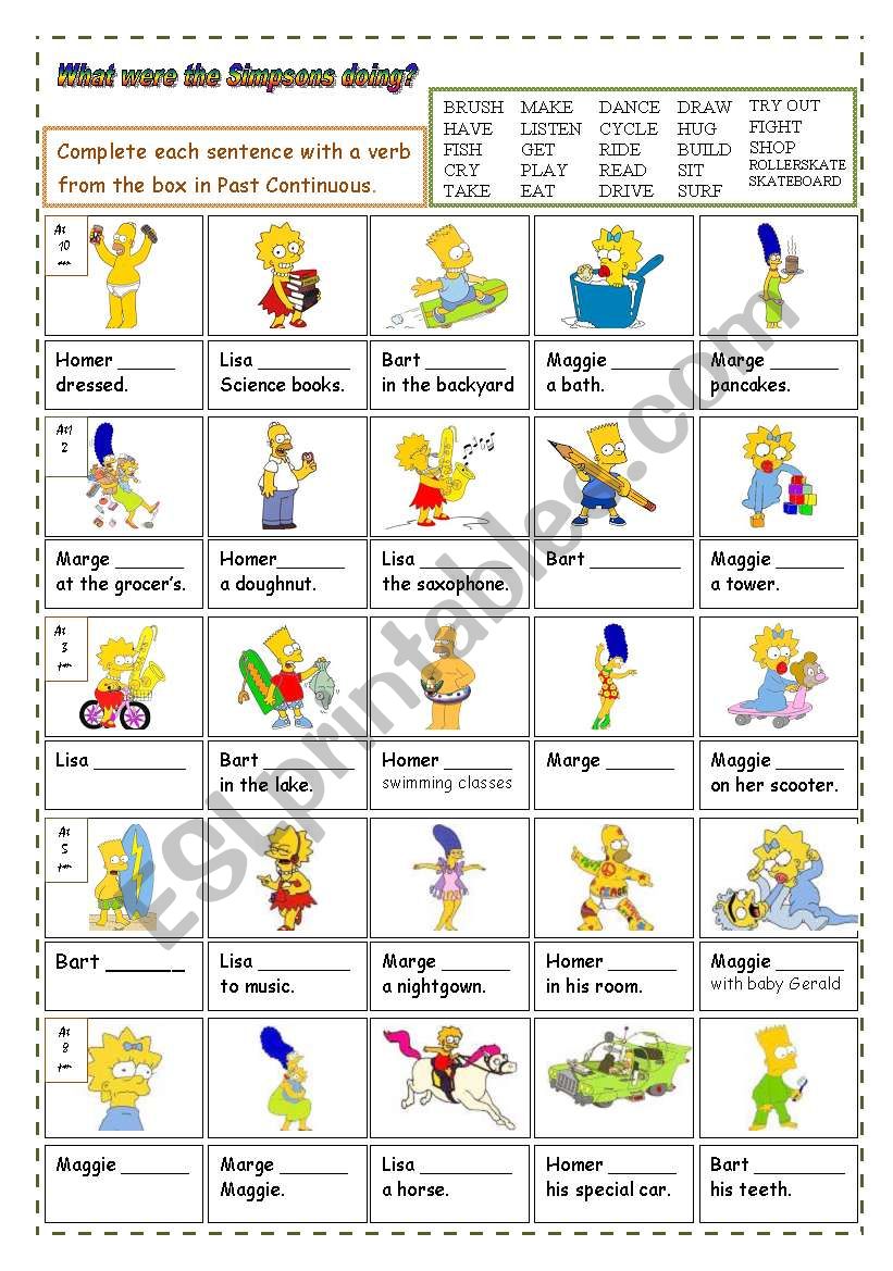 WHAT WERE THE SIMPSONS DOING? worksheet