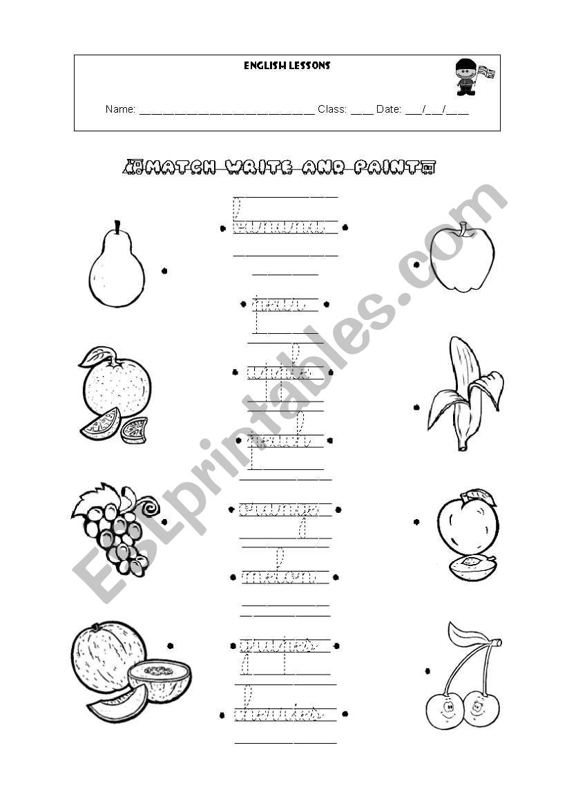 Fruit - Match, write and colour