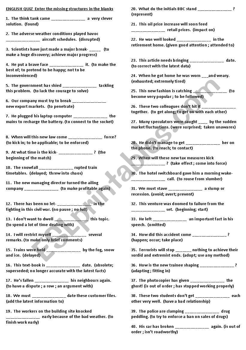 INTERMEDIATE ENGLISH TEST ON VOCABULARY AND PREPOSITIONS TOGETHER WITH CORRECTION ANSWER KEY