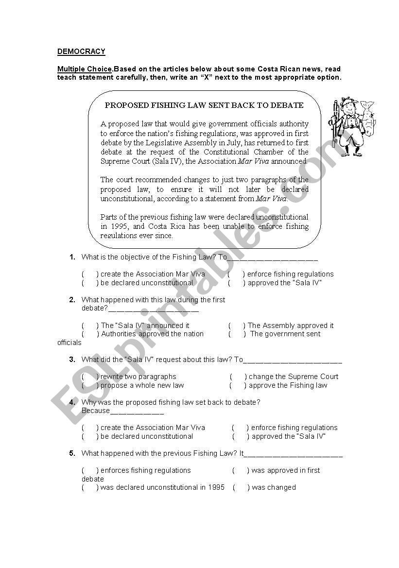 READING COMPREHENSION EXERCISE ABOUT DEMOCRACY