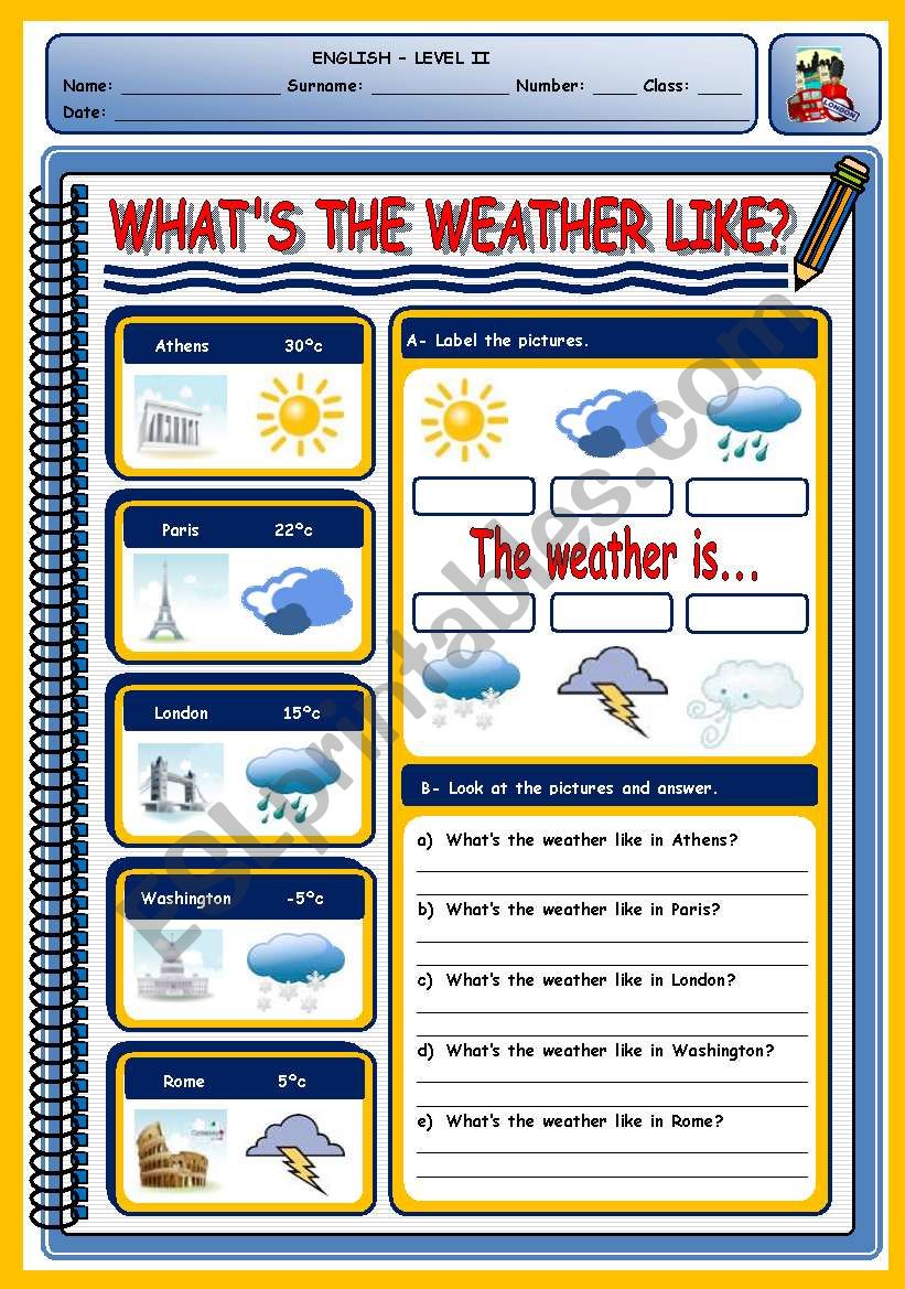 WHATS THE WEATHER LIKE? worksheet