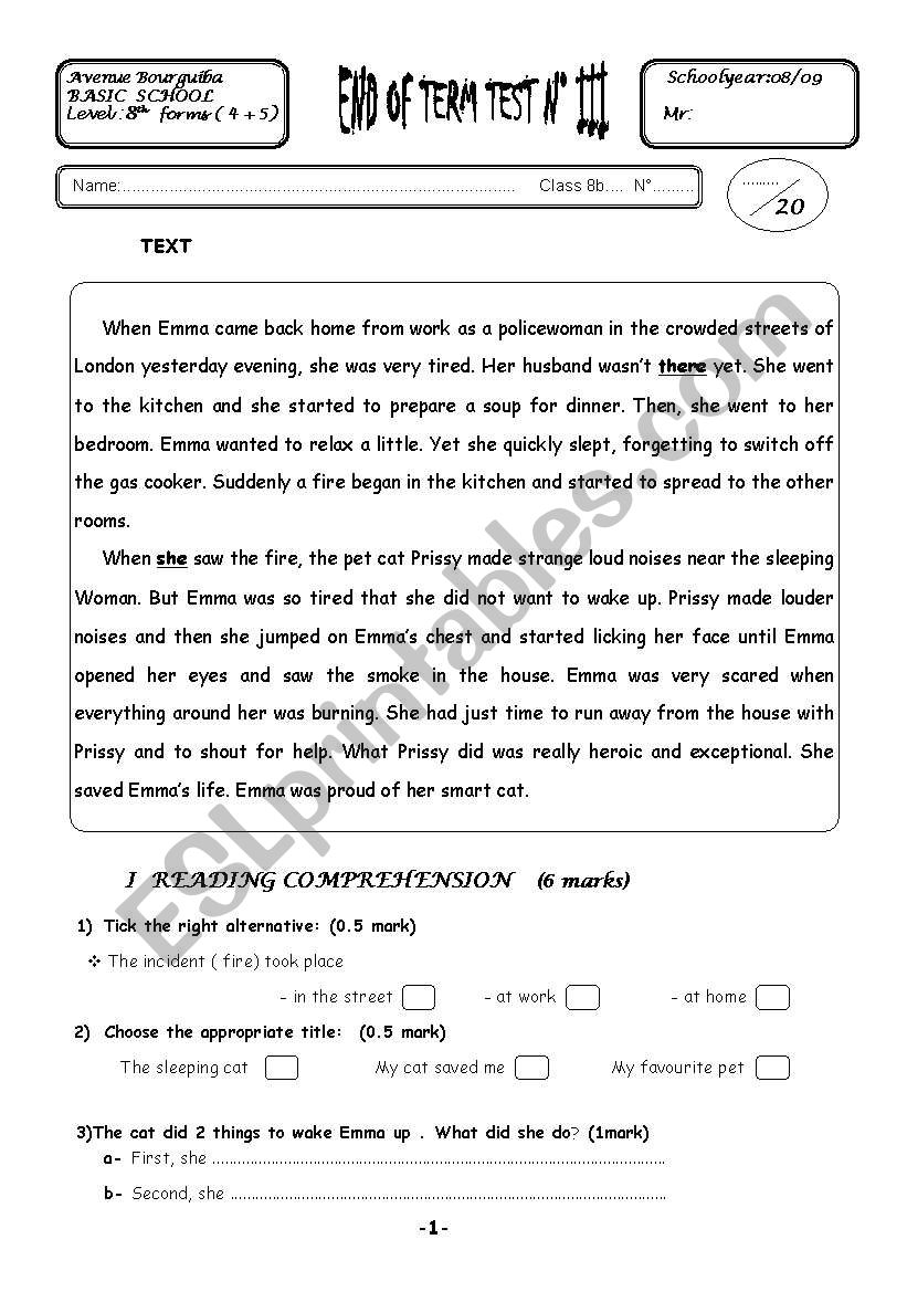 End Term Test 3 8th forms worksheet