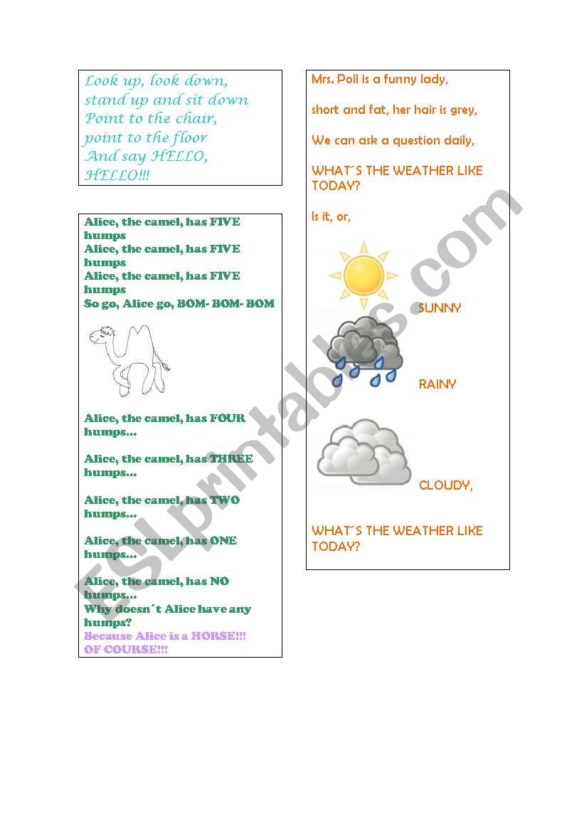 SONGS FOR KIDS worksheet