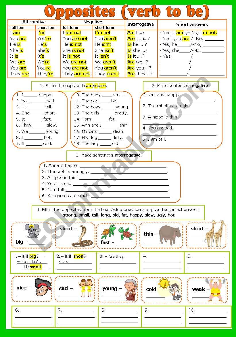  Verb to BE and opposites (b/w version included) - fully editable