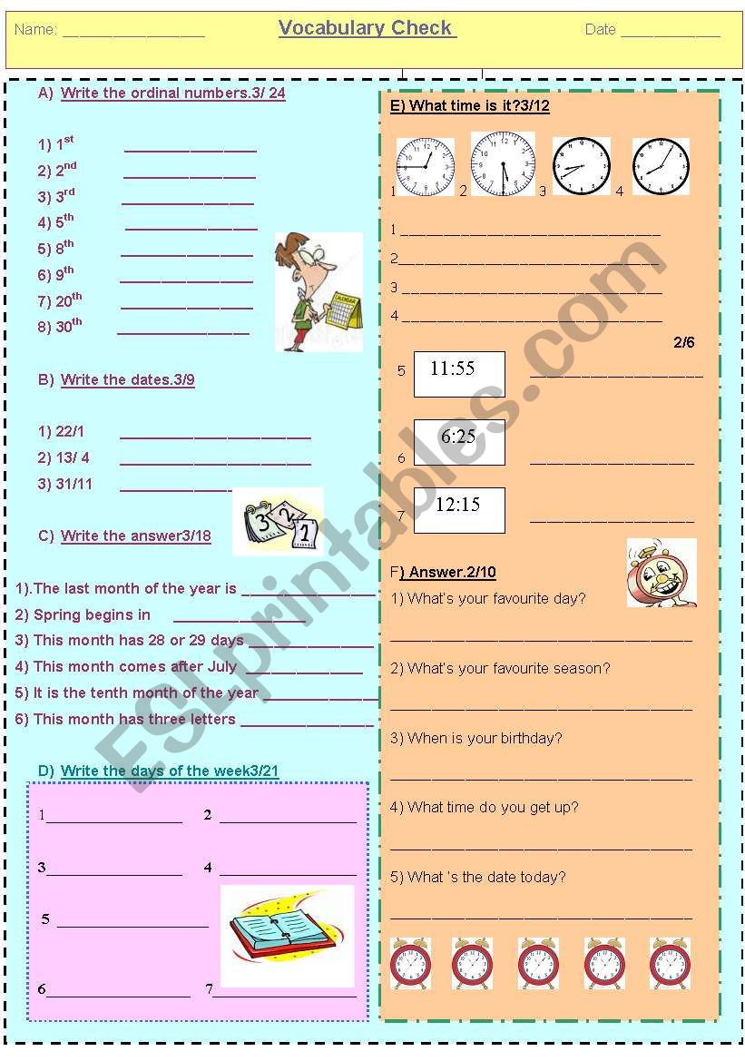 vocavulary check worksheet