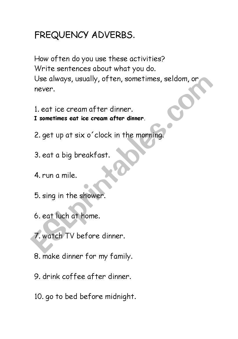 Frequency adverbs. worksheet