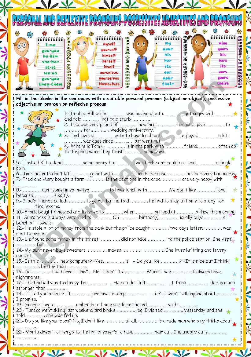 Subject Object Possessive Reflexive Pronouns Exercises Pdf Stacey 