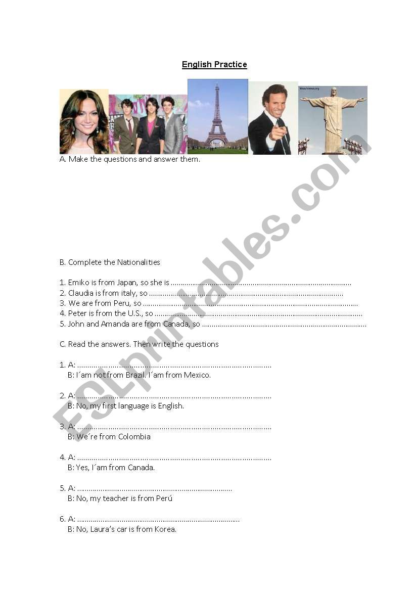 Where are you from? worksheet