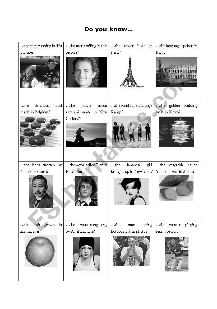 Participle Interview Bingo worksheet