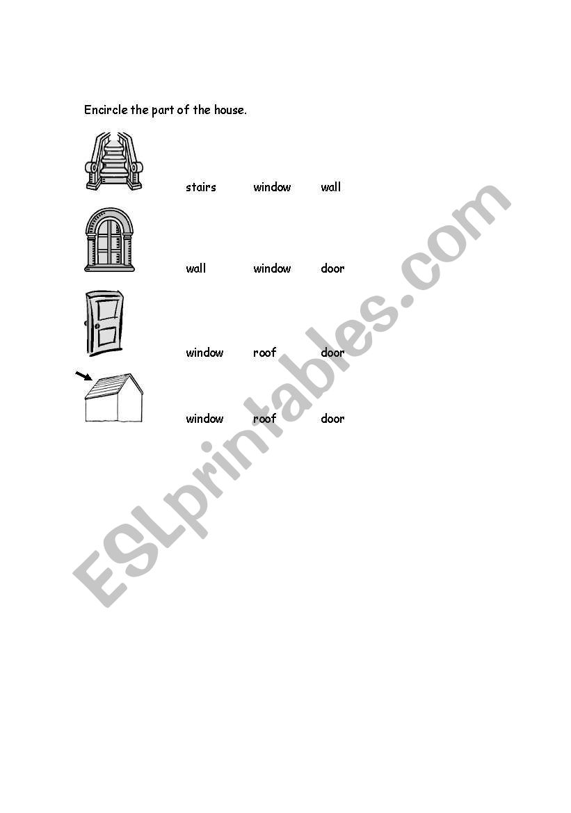 Parts of the House worksheet