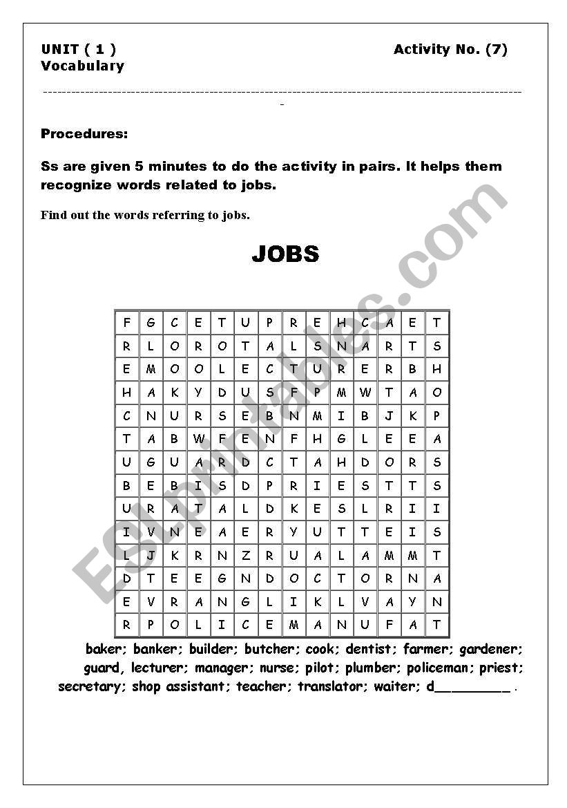 crossword worksheet