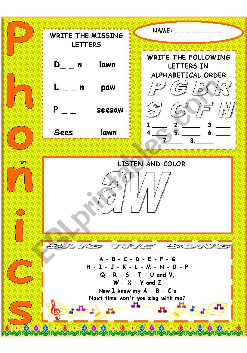 phonics aw worksheet